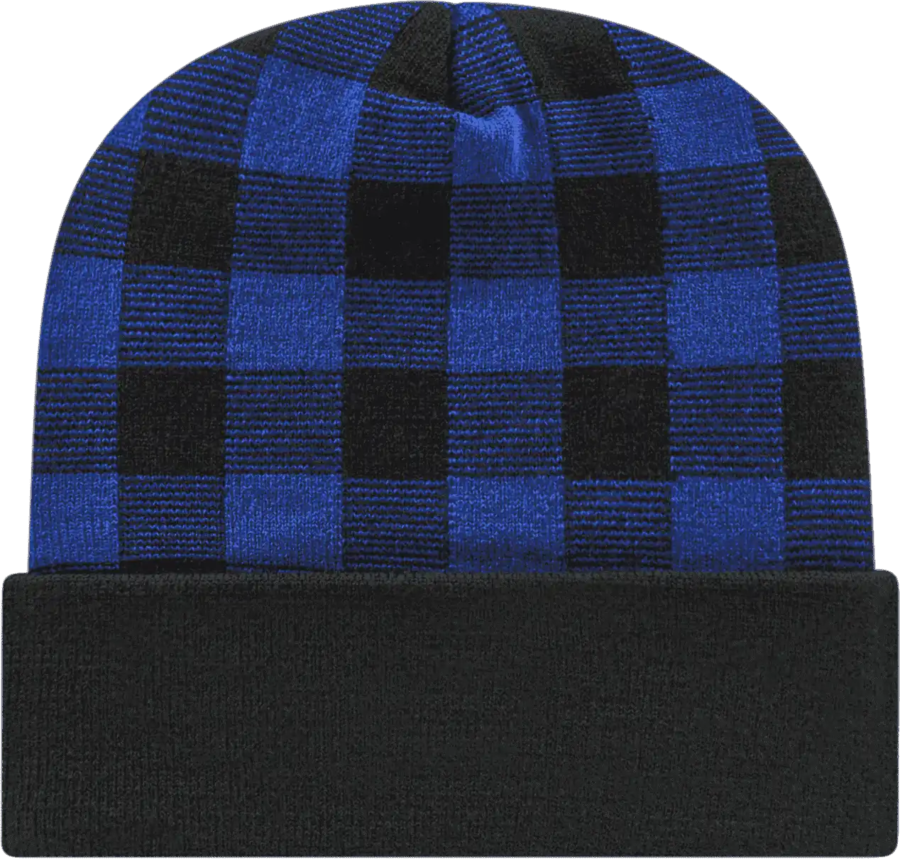 Cap America Rkp12 Usa Made Plaid Knit with Cuff Beanie - True Royal Black - one Size Fits Most