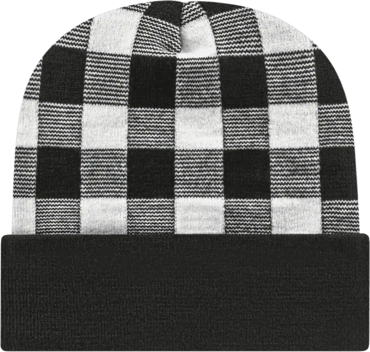 Cap America Rkp12 Usa Made Plaid Knit with Cuff Beanie - True White Black - one Size Fits Most