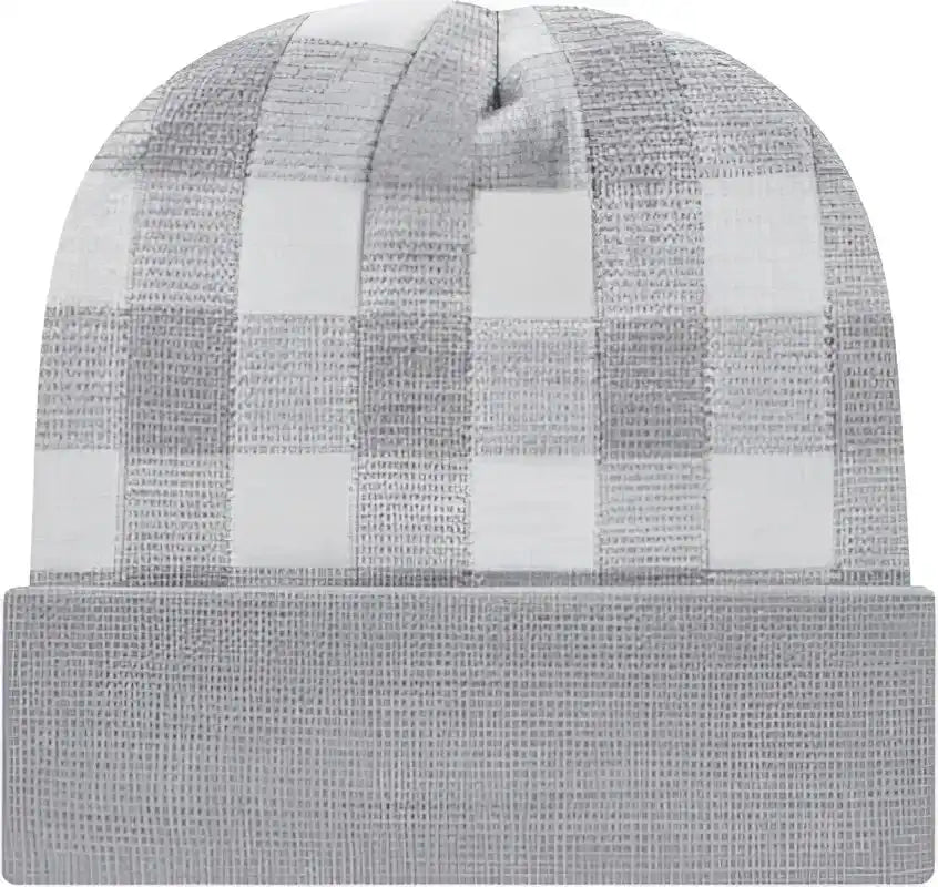 Cap America Rkp12 Usa Made Plaid Knit with Cuff Beanie - White Silver - one Size Fits Most
