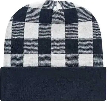Cap America Rkp12 Usa Made Plaid Knit with Cuff Beanie - White True Navy - one Size Fits Most