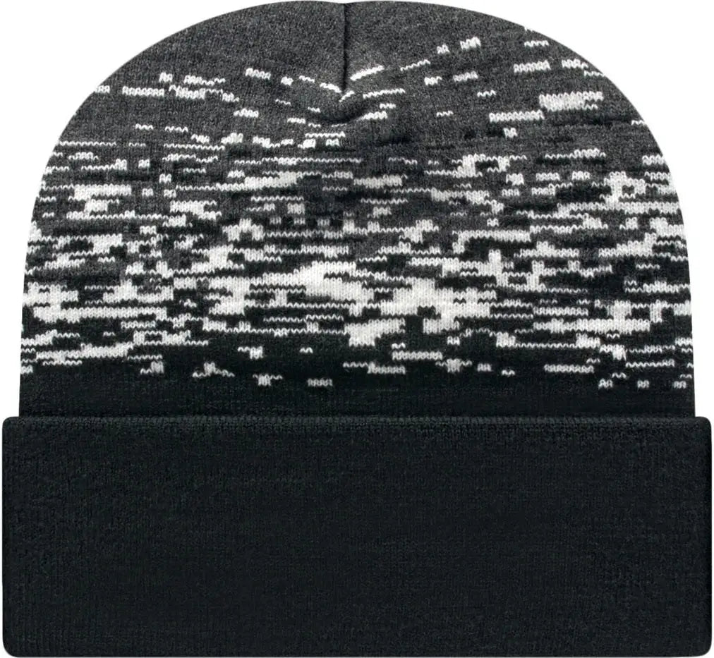 Cap America Rks12 Static Pattern Knit with Cuff - Black White Dark Heather - Black/white/dark / one Size Fits Most