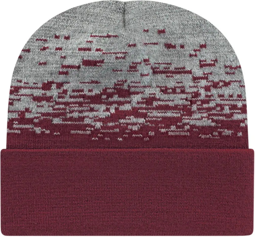 Cap America Rks12 Static Pattern Knit with Cuff - Maroon Heather - Maroon/heather / one Size Fits Most