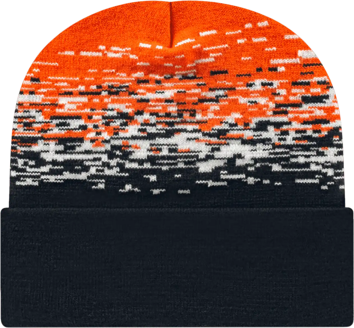 Cap America Rks12 Usa Made Static Pattern Knit with Cuff Beanie - Black White Deep Orange - one Size Fits Most