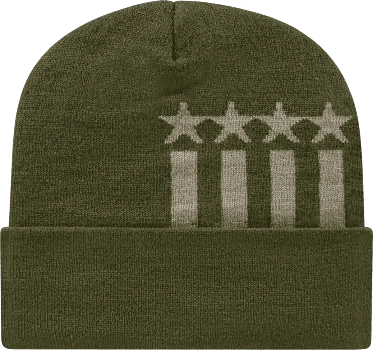Cap America Rkstar12 Usa Made Stars &amp; Stripes Knit with Cuff Beanie - Olive Khaki - one Size Fits Most