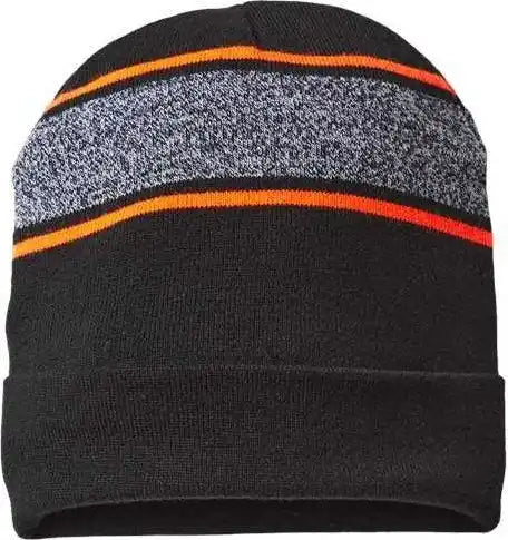 Cap America Rkv12 Usa Made Variegated Striped Cuffed Beanie - Black Neon Blaze - one Size Fits Most