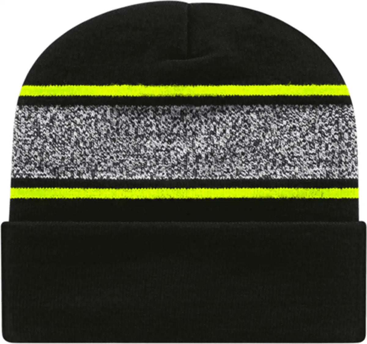 Cap America Rkv12 Usa Made Variegated Striped Knit with Cuff Beanie Black Neon Yellow / one Size Fits Most