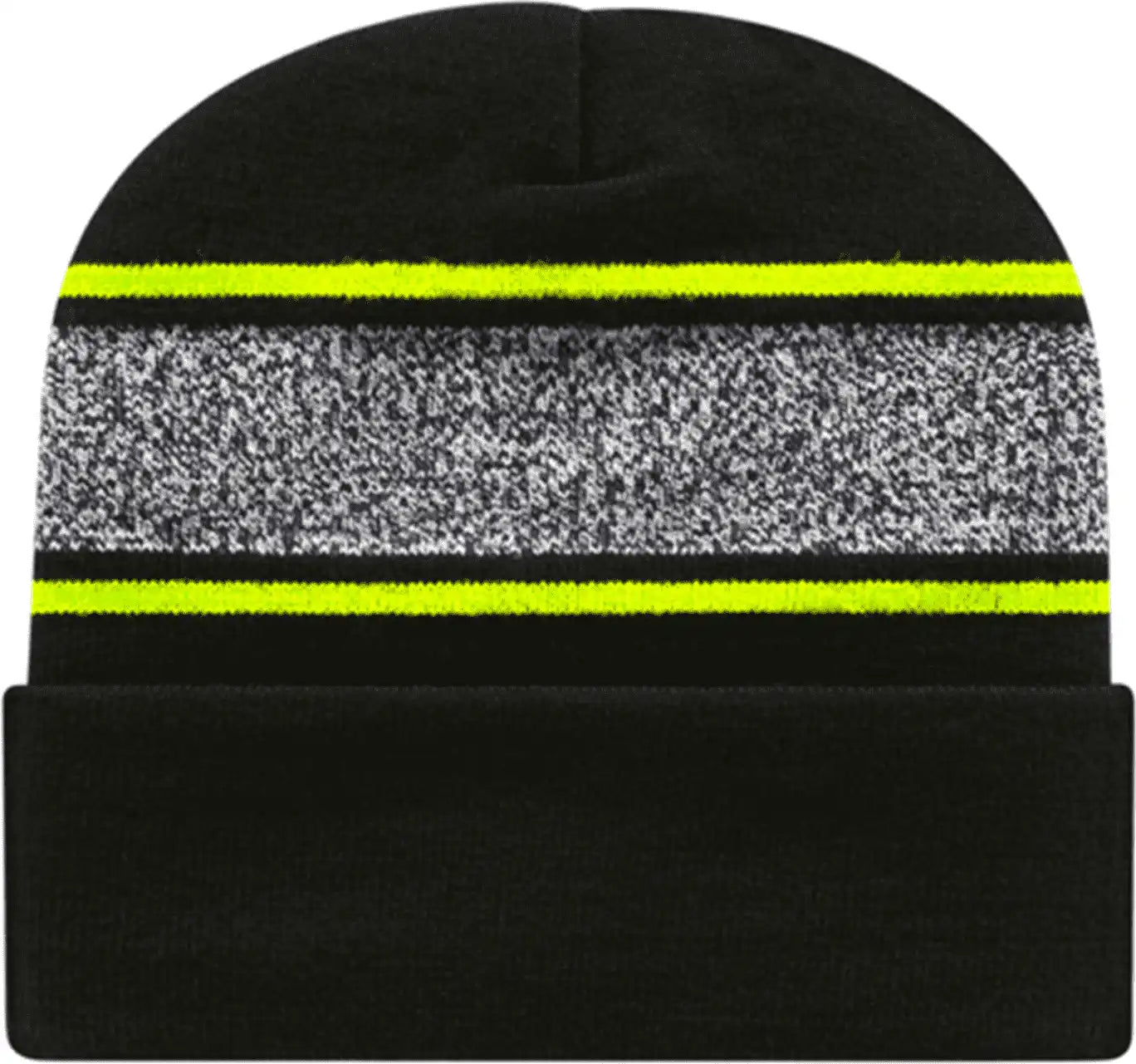 Cap America Rkv12 Usa Made Variegated Striped Knit with Cuff Beanie - Black Neon Yellow - one Size Fits Most