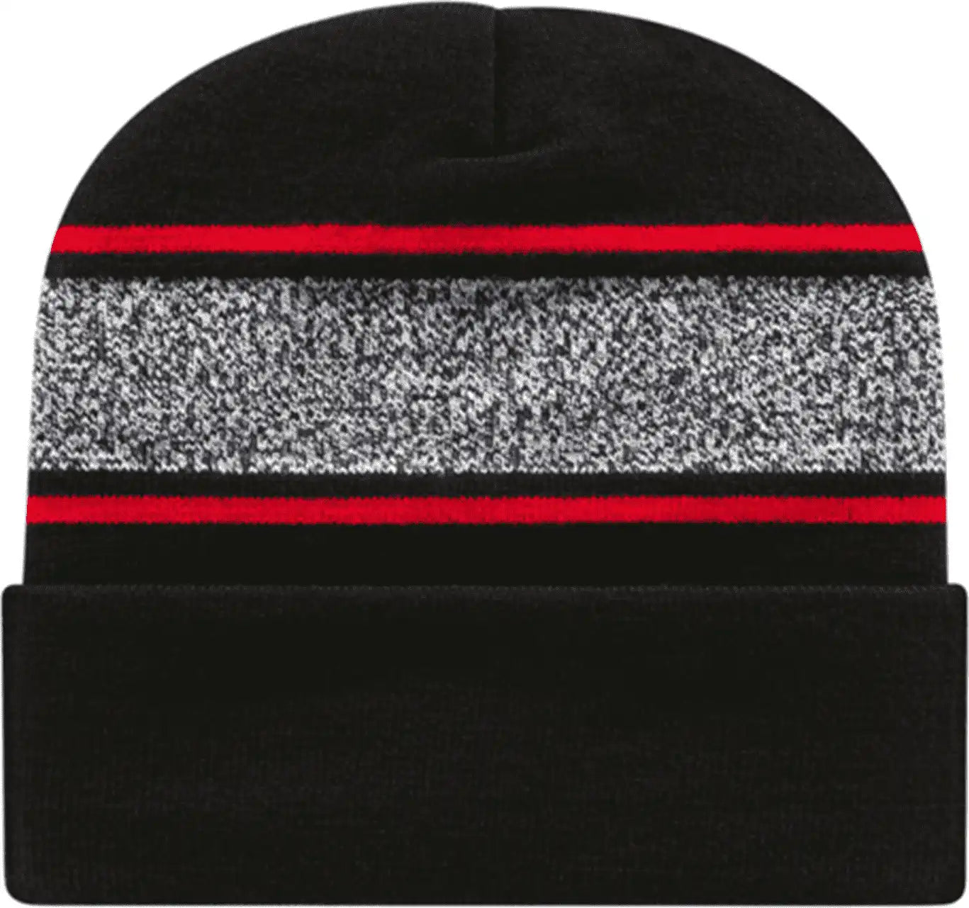 Cap America Rkv12 Usa Made Variegated Striped Knit with Cuff Beanie - Black True Red - one Size Fits Most