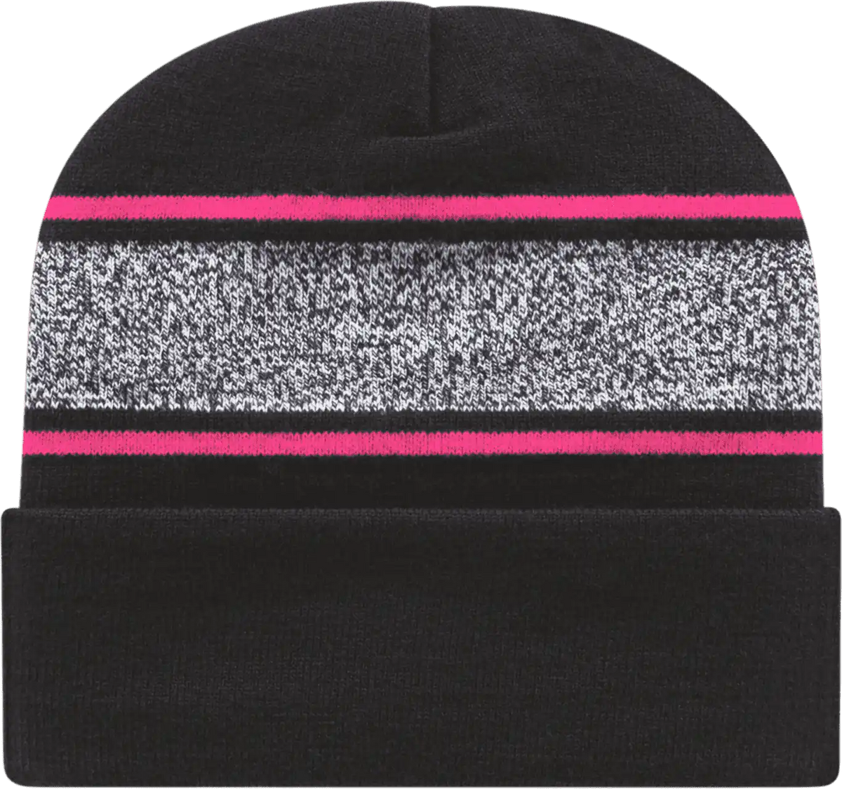 Cap America Rkv12 Usa Made Variegated Striped Knit with Cuff Beanie Black Neon Pink / one Size Fits Most