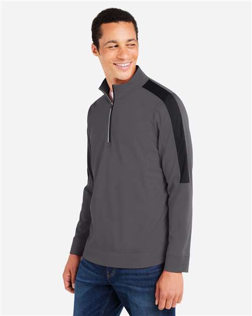 Left View of Carbon/ Black Men's Market Snag Protect Mesh Colorblock Quarter-Zip Pullover - CE404
