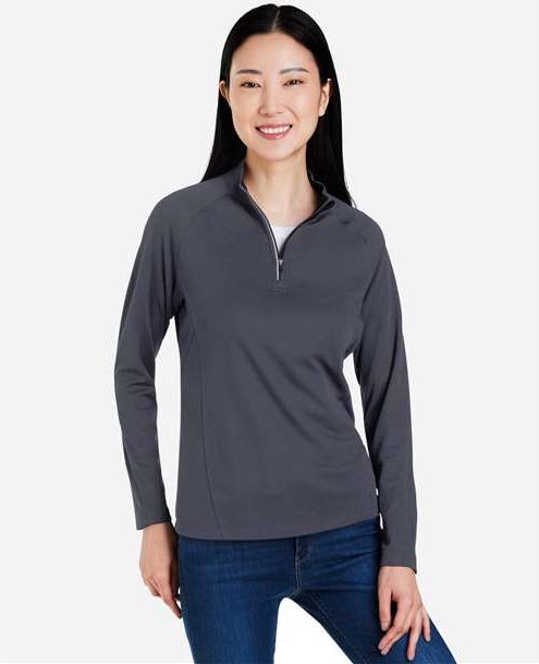 Left View of Carbon/ Black Women's Origin Performance Pique Quarter-Zip Pullover - CE418W