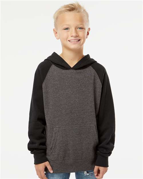 Carbon/ Black Youth Lightweight Special Blend Raglan Hooded Sweatshirt - PRM15YSB