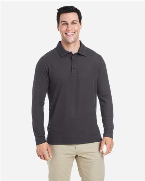 Left View of Carbon Men's Fusion ChromaSoft™ Long Sleeve Pique Polo - CE112L