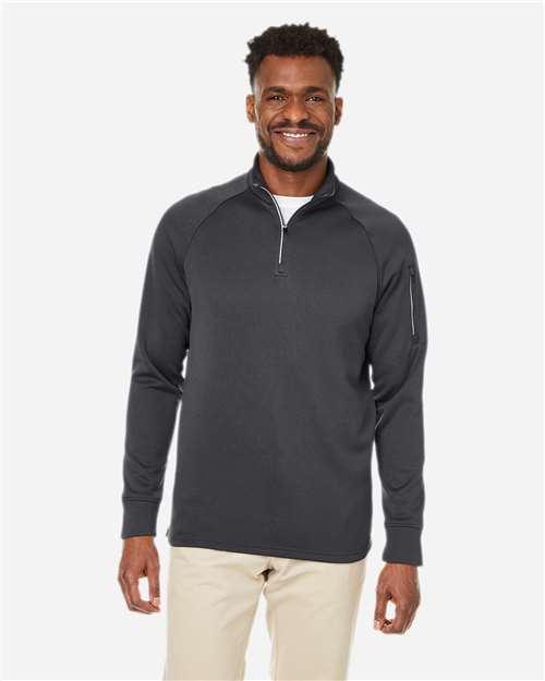 Left View of Carbon Unisex Fusion ChromaSoft™ Fleece Quarter-Zip Pullover - CE801