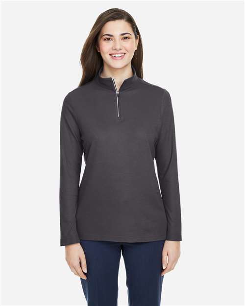 Left View of Carbon Women's Fusion ChromaSoft™ Pique Quarter-Zip Pullover - CE405W