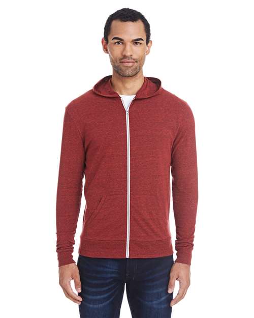 Cardinal Black Triblend Triblend Full-Zip Lightweight Hooded Sweatshirt - 302Z