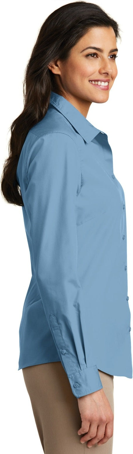 Carolina Blue Port Authority Women's Long Sleeve Carefree Poplin Shirt. LW100