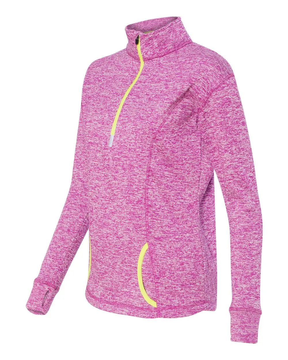 J. America 8617 Women’s Cosmic Fleece Quarter-zip Pullover - Magenta Neon Yellow - Magenta/ / s