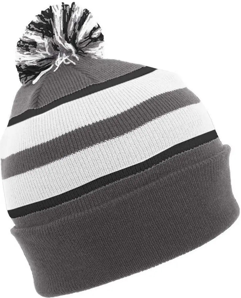 Pacific Headwear 641k Pom-pom Cuff Beanie - Graphite White Black - Dark Gray / 7’’ - 7 7/8’’