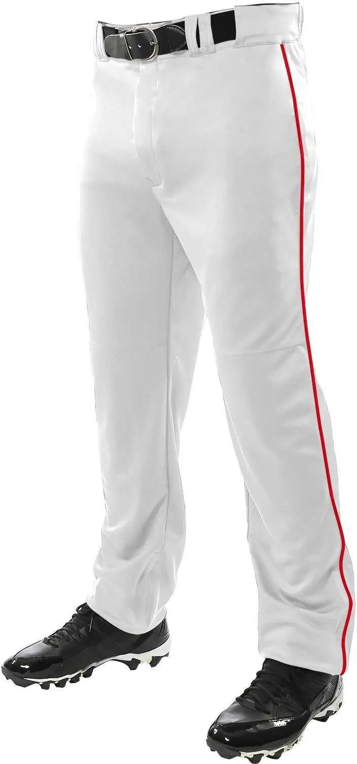 Champro Bp91u Triple Crown Open Bottom Pant with Piping - White Scarlet