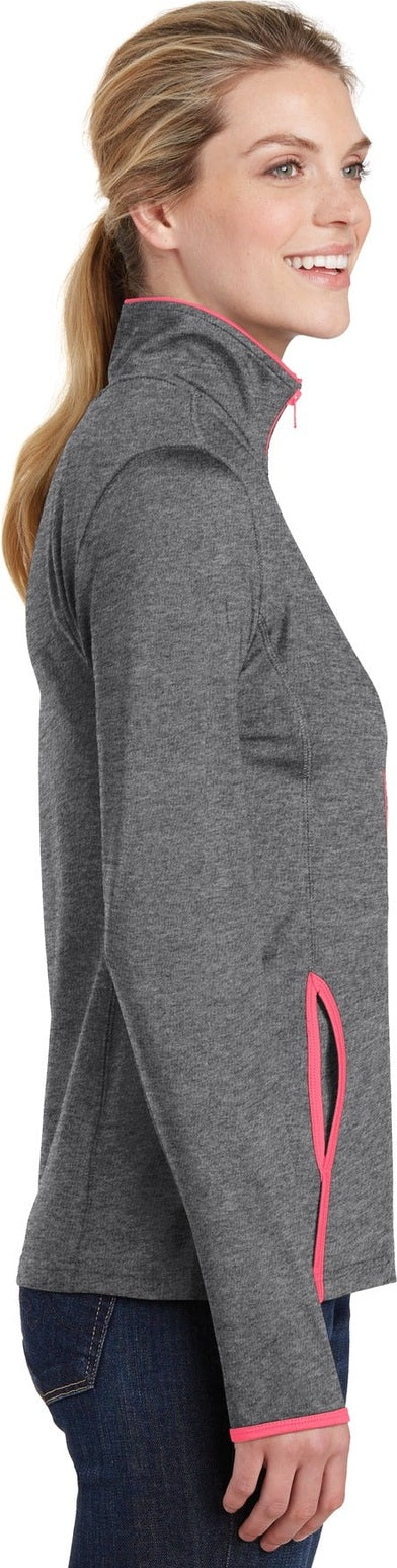CGH/Hot Coral Sport-Tek Women's Sport-Wick Stretch Contrast Full-Zip Jacket. LST853