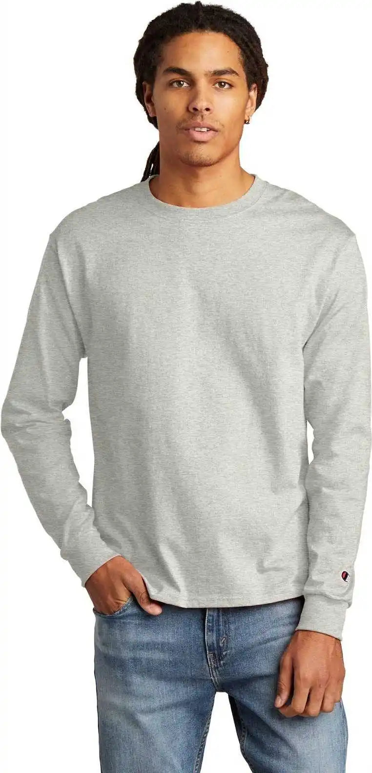 Champion Cc8c Heritage 5.2 Oz Jersey Long Sleeve Tee Oxford Gray