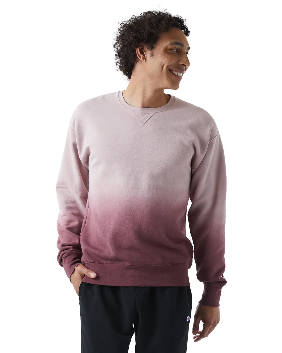Champion Cd400d Dip Dye Crewneck Sweatshirt - Maroon Ombre
