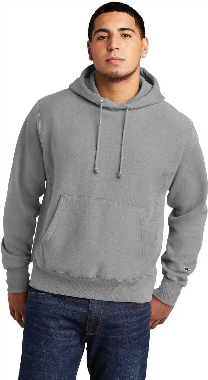 Champion Gds101 Reverse Weave Garment Dyed Hooded Sweatshirt Concrete