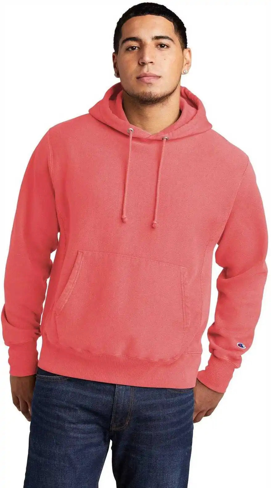 Champion Gds101 Reverse Weave Garment Dyed Hooded Sweatshirt Coral Craze