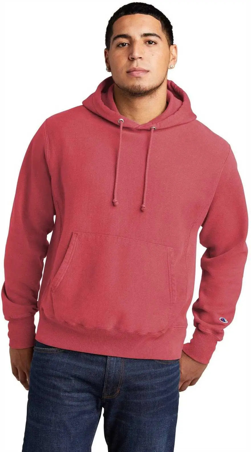 Champion Gds101 Reverse Weave Garment-dyed Hooded Sweatshirt - Crimson