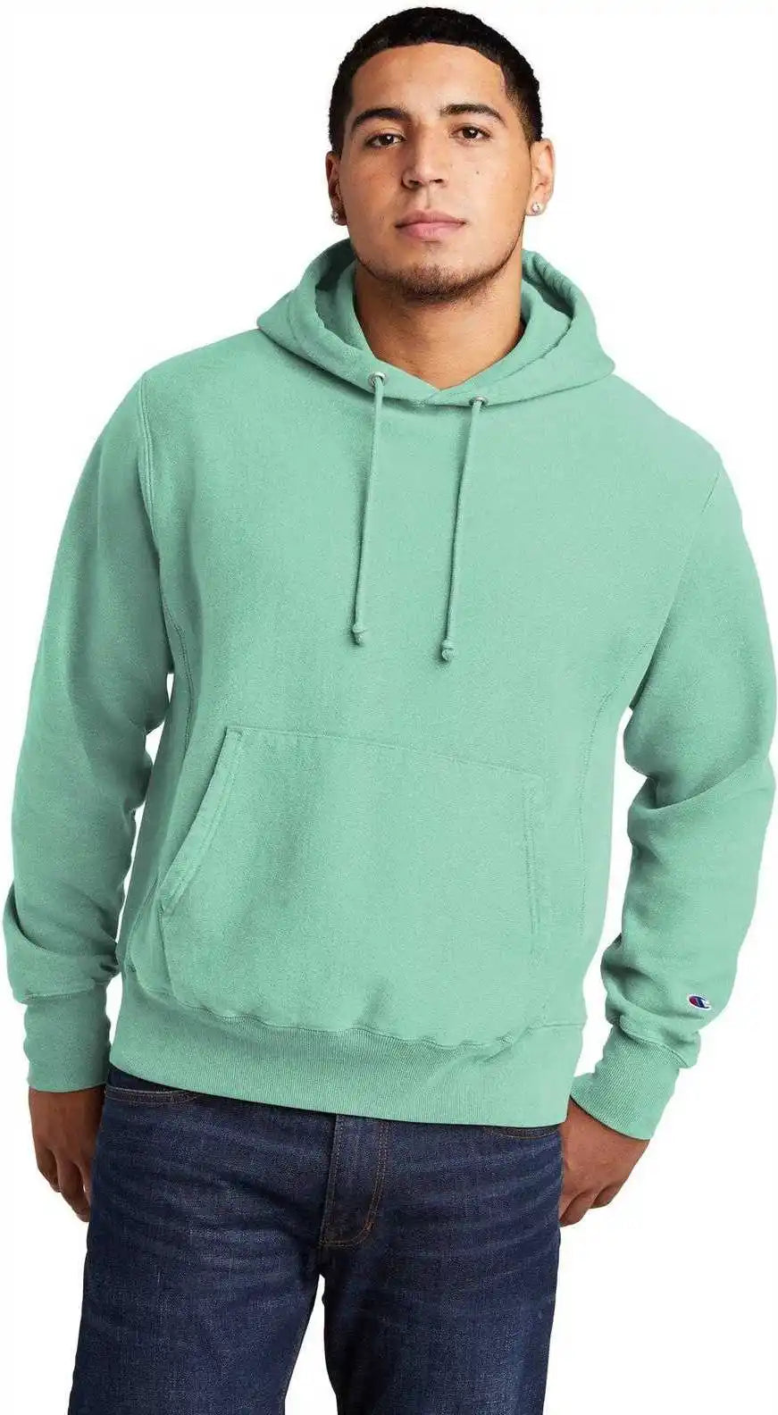 Champion Gds101 Reverse Weave Garment-dyed Hooded Sweatshirt - Pale Seafoam