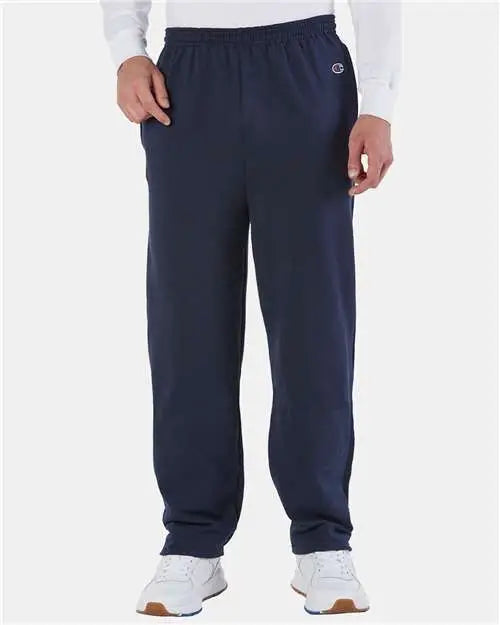 Champion P800 Powerblend Open-bottom Sweatpants with Pockets - Navy