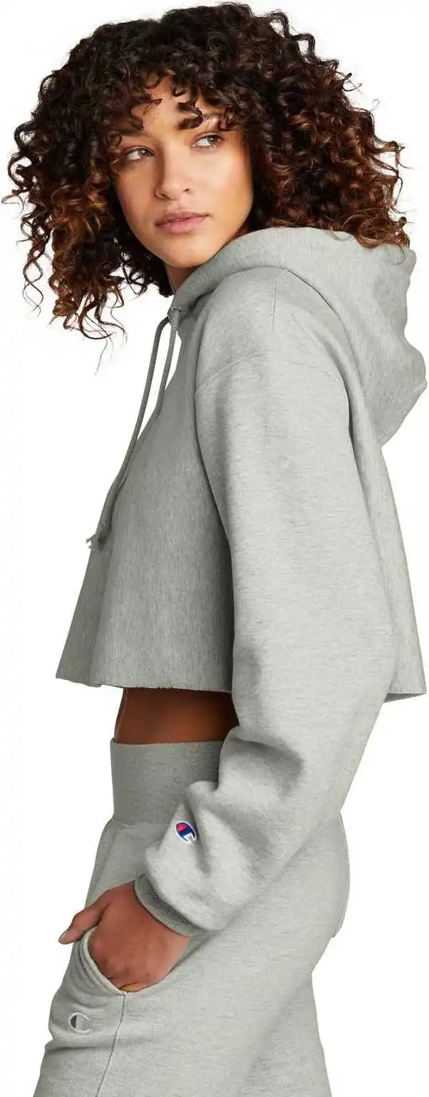 Champion Rw01w Women’s Reverse Weave Cropped Cut off Hooded Sweatshirt Oxford Gray