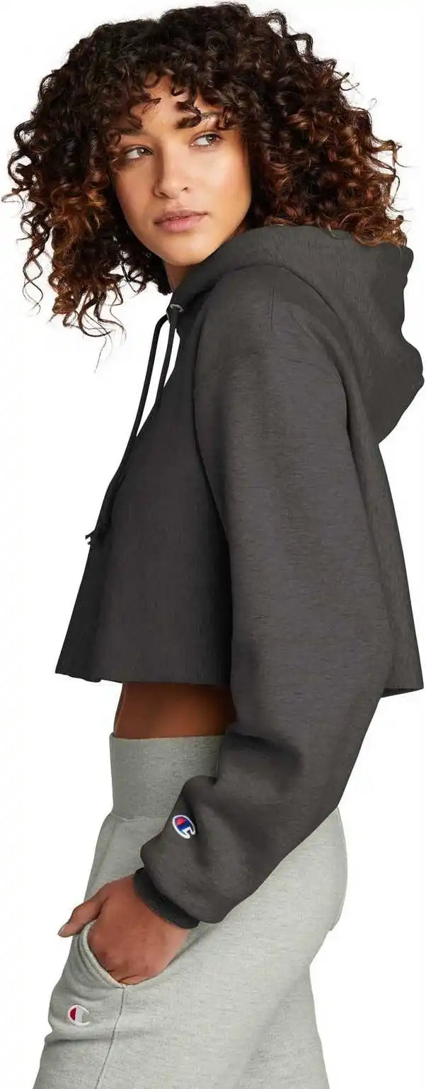 Champion Rw01w Women’s Reverse Weave Cropped Cut off Hooded Sweatshirt Charcoal Heather