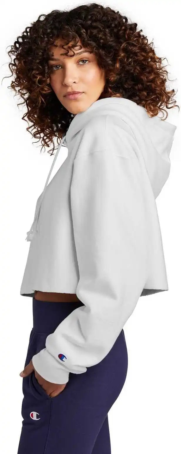 Champion Rw01w Women’s Reverse Weave Cropped Cut-off Hooded Sweatshirt - White