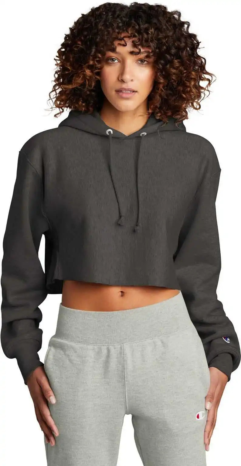 Champion Rw01w Women’s Reverse Weave Cropped Cut-off Hooded Sweatshirt - Charcoal Heather