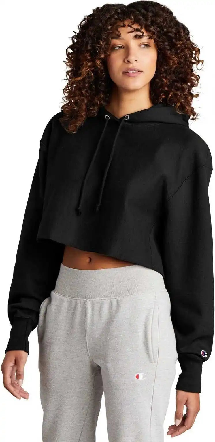 Champion Rw01w Women’s Reverse Weave Cropped Cut off Hooded Sweatshirt Black