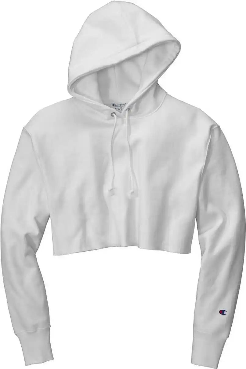 Champion Rw01w Women’s Reverse Weave Cropped Cut-off Hooded Sweatshirt - White