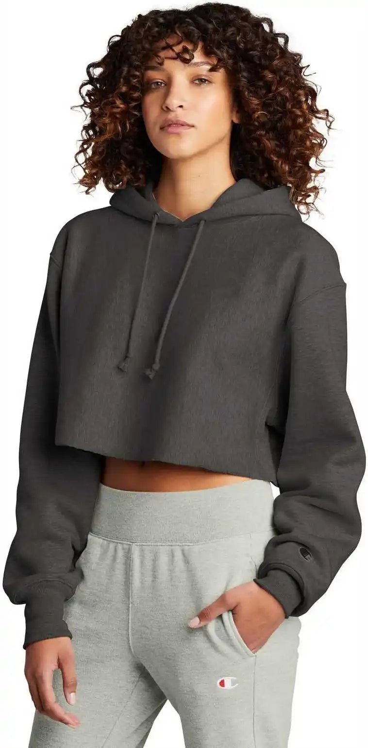 Champion Rw01w Women’s Reverse Weave Cropped Cut off Hooded Sweatshirt Charcoal Heather