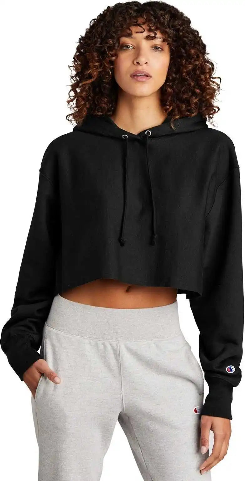 Champion Rw01w Women’s Reverse Weave Cropped Cut-off Hooded Sweatshirt - Black