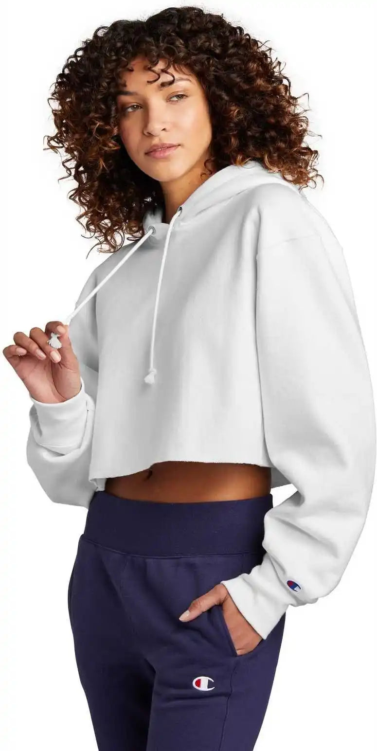 Champion Rw01w Women’s Reverse Weave Cropped Cut-off Hooded Sweatshirt - White