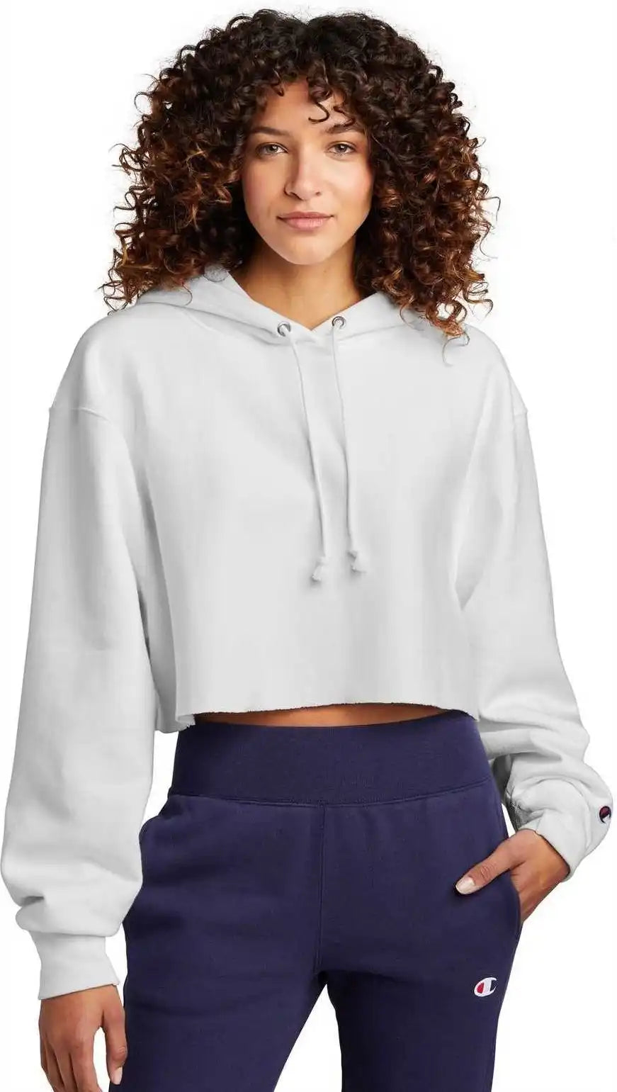 Champion Rw01w Women’s Reverse Weave Cropped Cut-off Hooded Sweatshirt - White