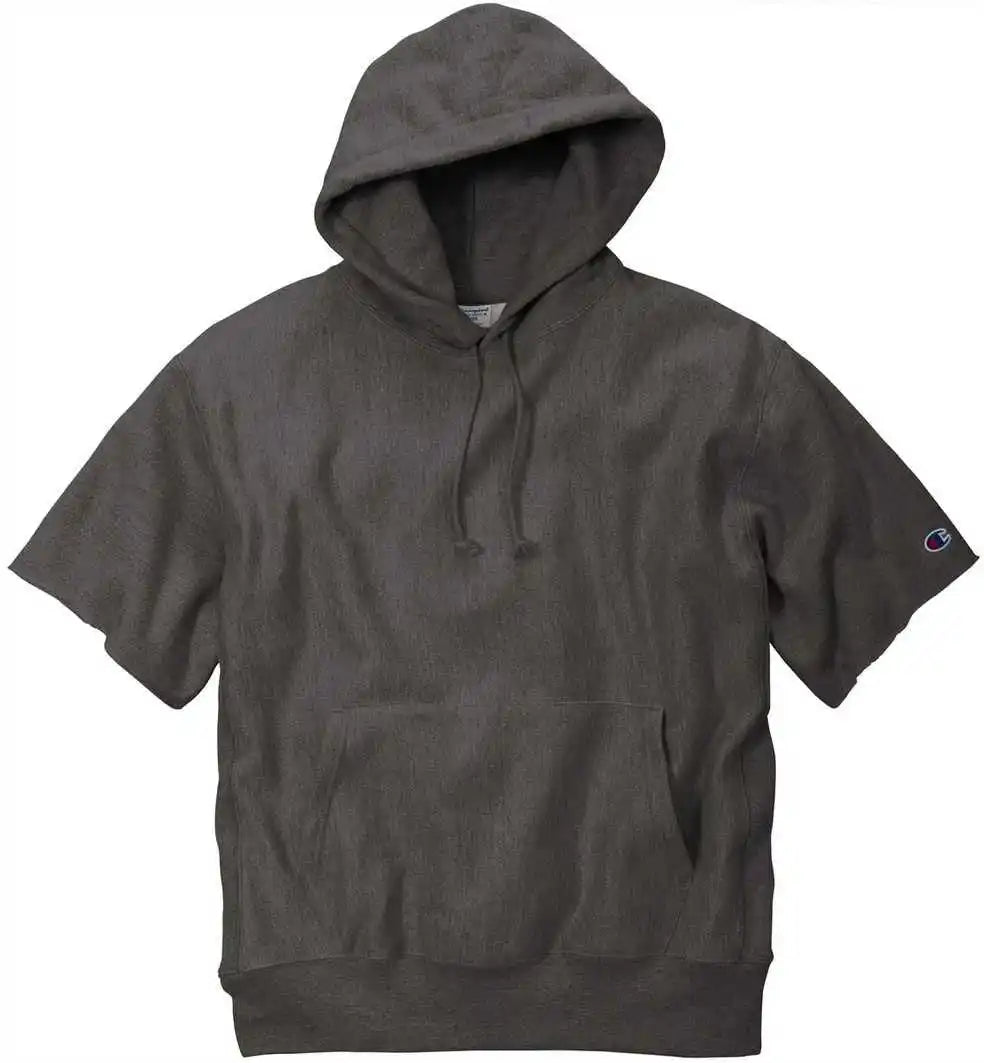 Champion S101ss Reverse Weave Short Sleeve Hooded Sweatshirt Charcoal Heather