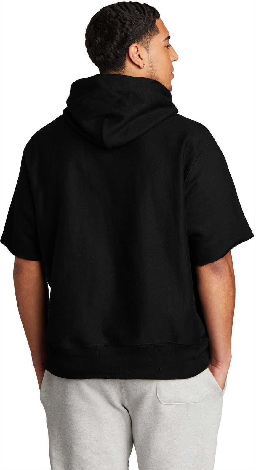 Champion S101ss Reverse Weave Short Sleeve Hooded Sweatshirt - Black