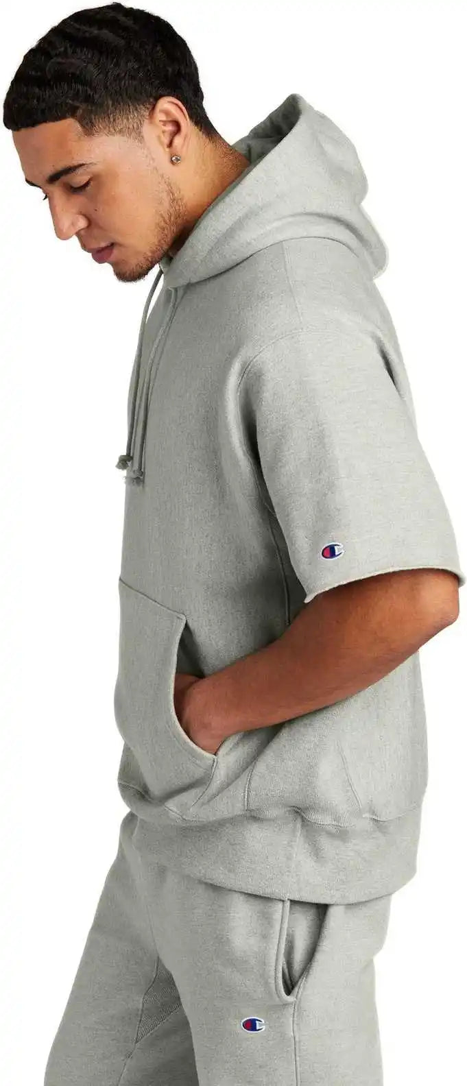 Champion S101ss Reverse Weave Short Sleeve Hooded Sweatshirt - Oxford Gray