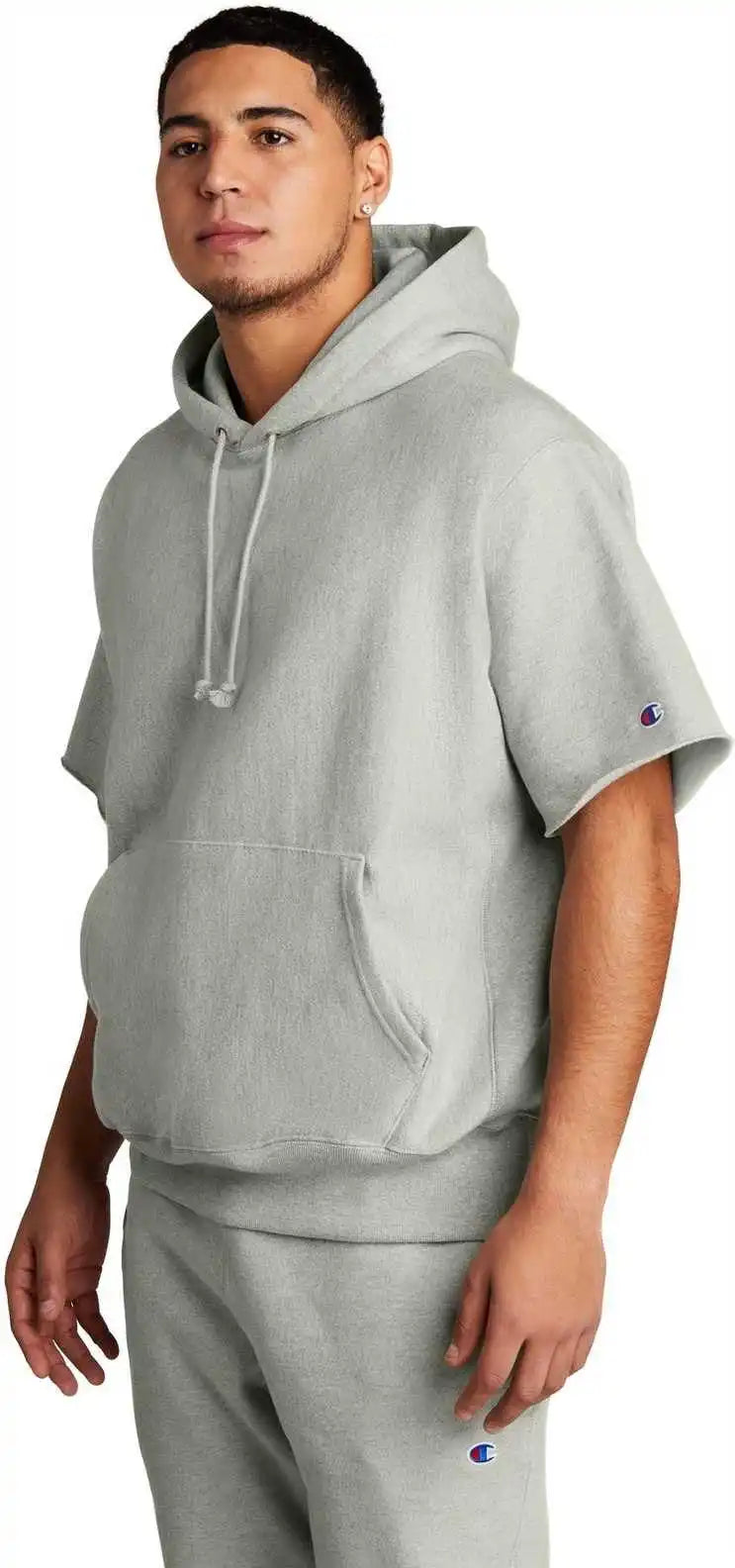 Champion S101ss Reverse Weave Short Sleeve Hooded Sweatshirt - Oxford Gray