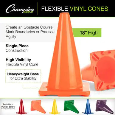 Champion Sports 18’’h Cone High-visibility Flexible Vinyl Cone - Ea