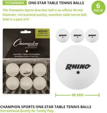 Champion Sports 1str6 1-star Table Tennis Balls Pack of 6 - Pk