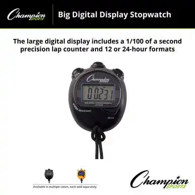 Champion Sports 920 Big Digital Display Stop Watch - Ea - Black