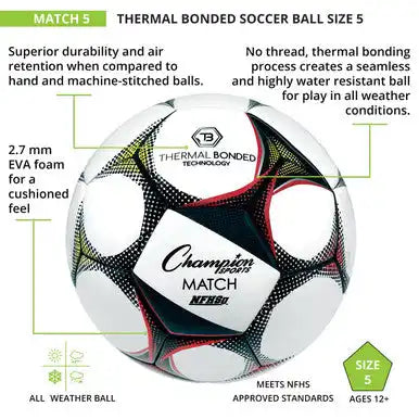Champion Sports Match5 Thermal Bonded Soccerball Size 5 - Ea